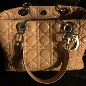 Authentic Christian Dior Beige Cannage Quilted Patent Leather Dior Soft Tote Bag